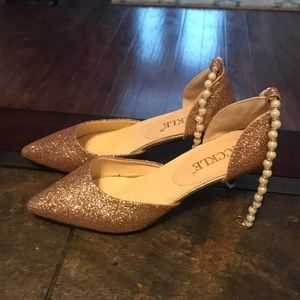 New Gold Sparkle Kitten Heel Pearl 7.5